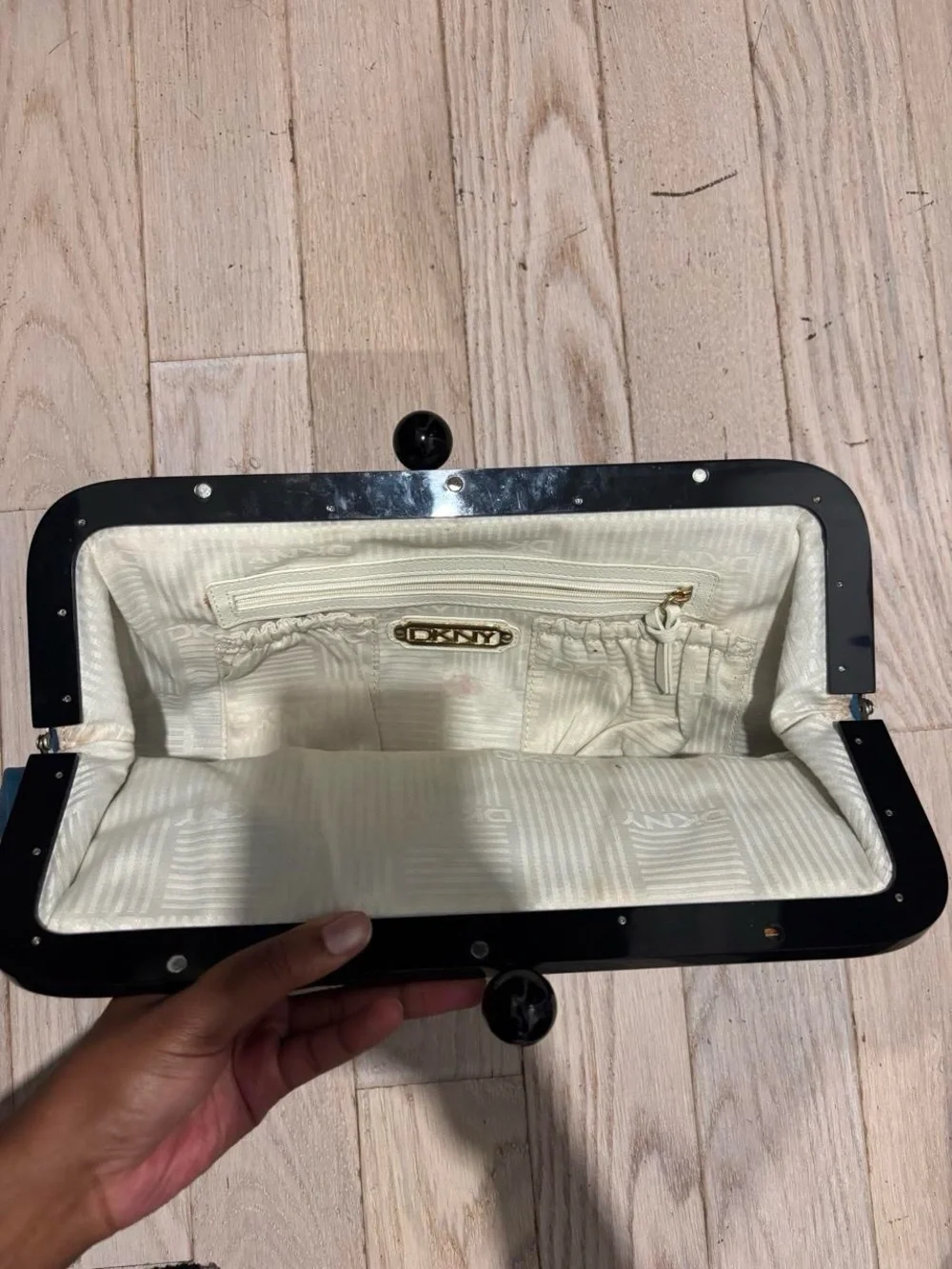 DKNY Blue Leather Kiss-Lock Clutch Wristlet